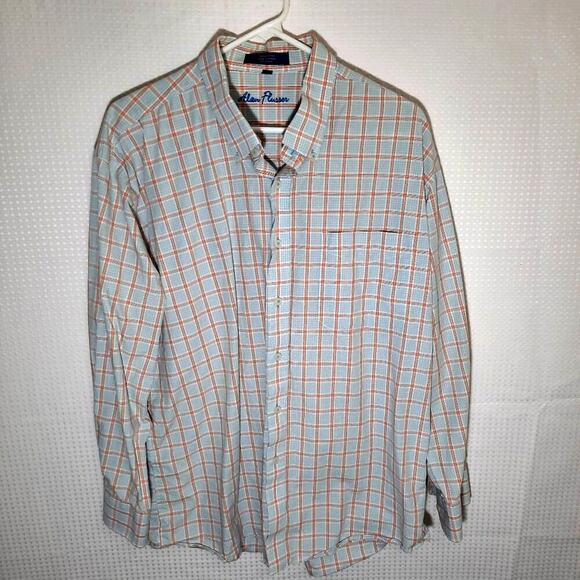 Alan Flusser XXL Blue Orange Plaid Button Down Shirt Long Sleeve Cotton Classic - Picture 1 of 4